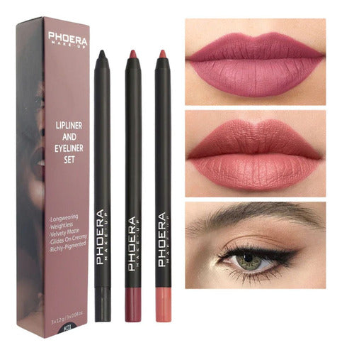 Kit 3 Lápis Olhos e Boca Matte A Prova D'Água 24hrs Phoera