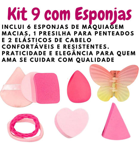 Kit 12 Esponjas Makeup/ Limpeza Facial + Presilha E Elástico