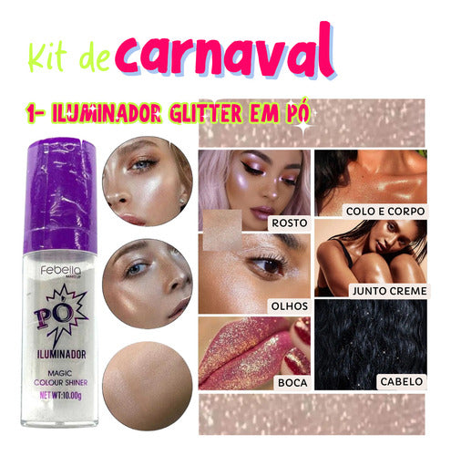 Kit 15 Und Maquiagem Make Carnaval Neon Glitter Glow Pedaria