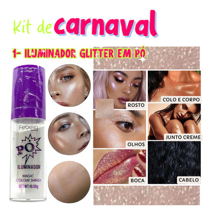 Kit 15 Und Maquiagem Make Carnaval Neon Glitter Glow Pedaria
