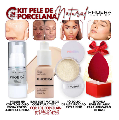 Kit Maquiagem 4un Primer Base Pó Prova Dagua 24hrs + Brinde