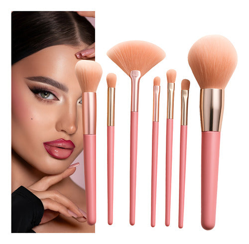 Kit Com 7 Pinceis De Maquiagem Profissional Cerdas Macias