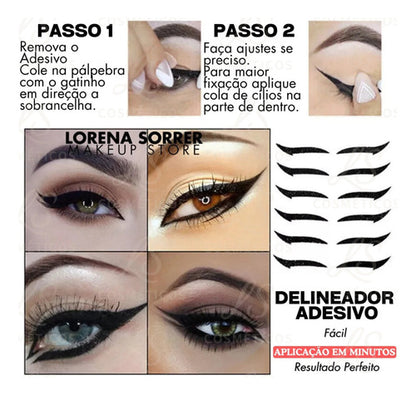 Cartela 5und Delineador Adesivo Autocolante Gatinho Prático