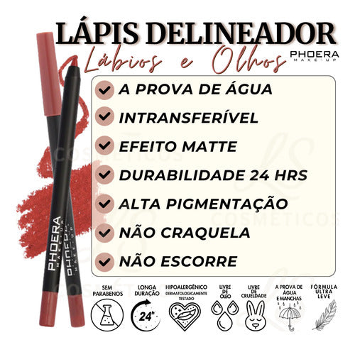 Lápis De Olhos E Boca Ultra Pigmetado Hipoalergênico Phoera