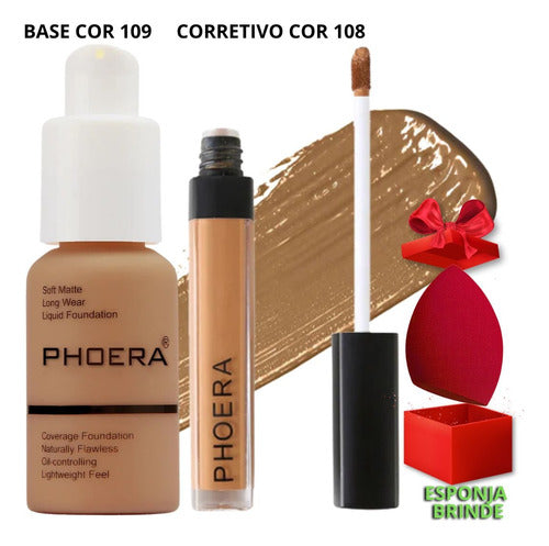 Kit Maquiagem 3un Base Corretivo Prova Dagua Phoera + Brinde