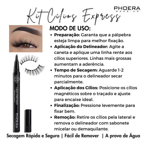 Kit Paleta+máscara 9d+caneta Magnética+cílios Phoera