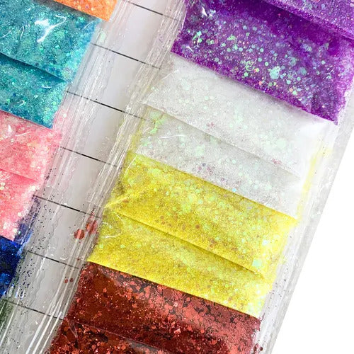 Cartela 24 Glitter Flocados Coloridos - Festas Carnaval