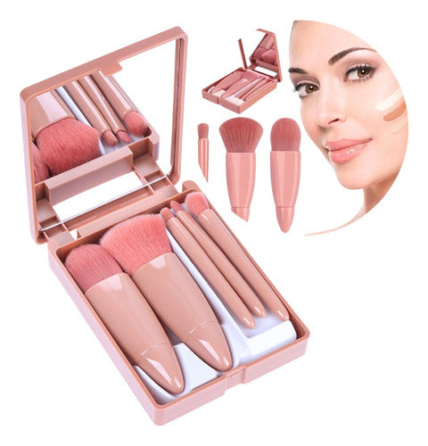 Kit De 5 Mini Pincéis De Maquiagem E Case Com Espelho