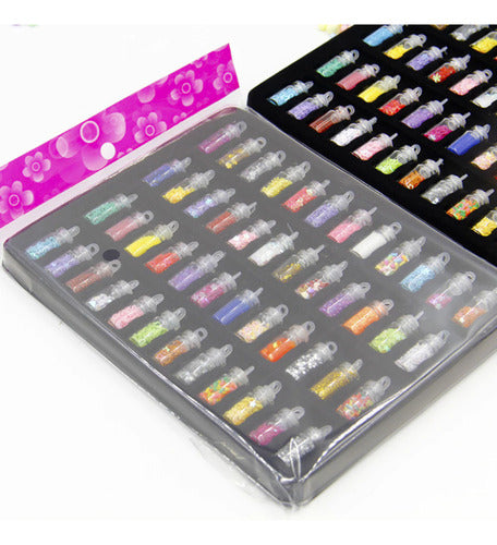48 Frascos Decoração Unhas Pérola Lantejoula Strass Glitter
