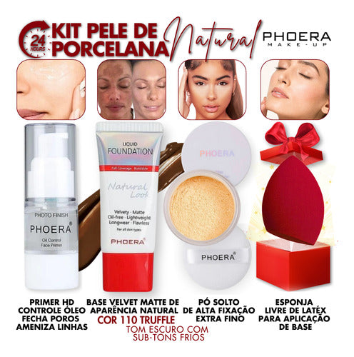 Kit 4und 24hr Prova D'água  Primer + Base Matte + Pó +brinde