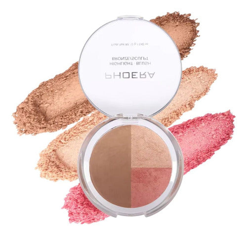 Paleta 3 em 1  Iluminador, Blush E Contorno Phoera