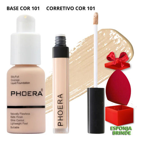 Kit Maquiagem 3un Base Corretivo Prova Dagua Phoera + Brinde