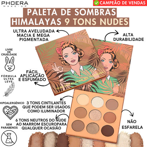 Paleta de Sombras 9 cores 12,6g - Phoera