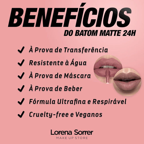 Batom Velvet Matte 24h A Prova De Água Intransferível Phoera