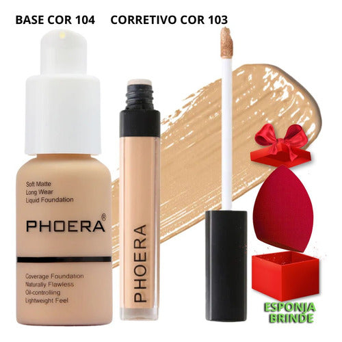 Kit Maquiagem 3un Base Corretivo Prova Dagua Phoera + Brinde