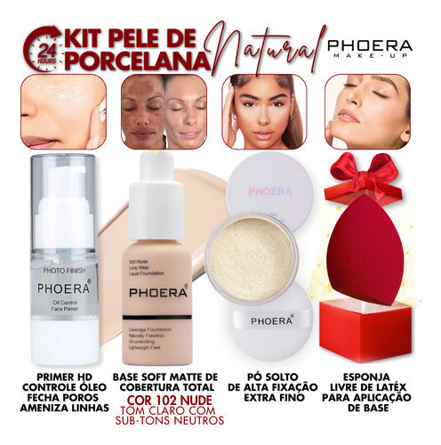 Kit Maquiagem 4un Primer Base Pó Prova Dagua 24hrs + Brinde
