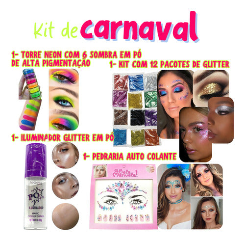 Kit 15 Und Maquiagem Make Carnaval Neon Glitter Glow Pedaria