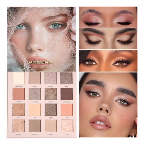 Paleta de Sombras 16 Cores Altamente Pigmentados Phoera