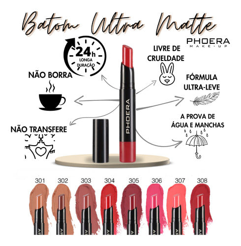 Batom Ultra Matte 24h A Prova De Água 24 Horas Phoera