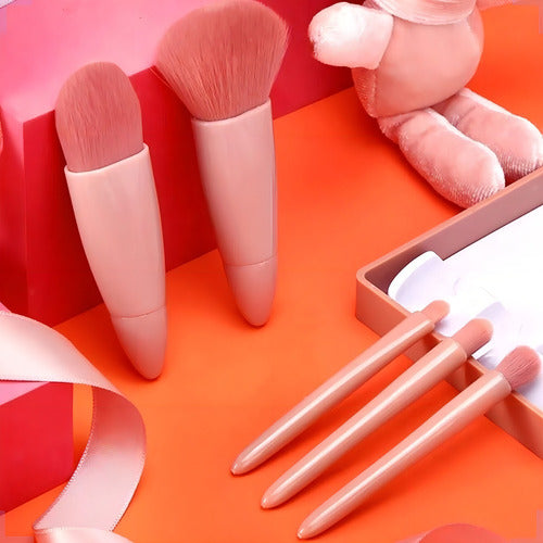 Kit De Pincéis De Maquiagem Flatshop Rosa Pálido 5 Peças Com Nécessaire E Espelho