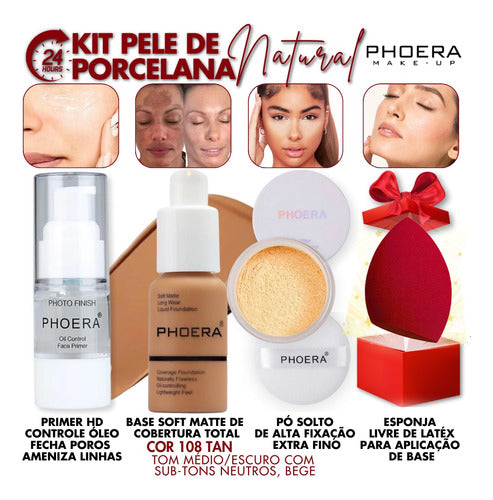 Kit Maquiagem 4un Primer Base Pó Prova Dagua 24hrs + Brinde