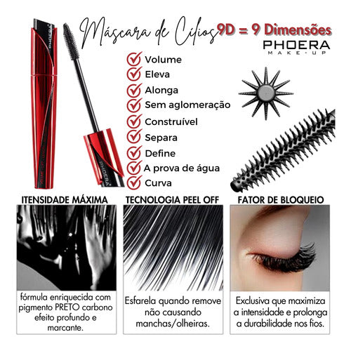 Kit Paleta+máscara 9d+caneta Magnética+cílios Phoera