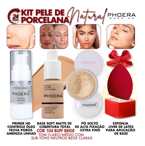 Kit Maquiagem 4un Primer Base Pó Prova Dagua 24hrs + Brinde