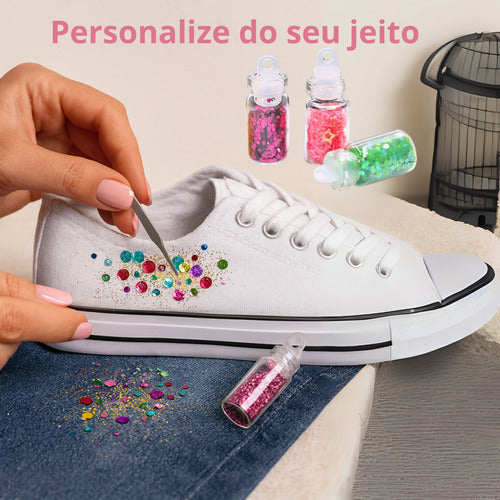 48 Frascos Decoração Unhas Pérola Lantejoula Strass Glitter