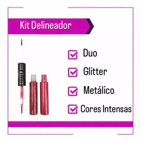 Kit Com 6 Delineador Duo Metálico Com Glitter Shine Pink 21