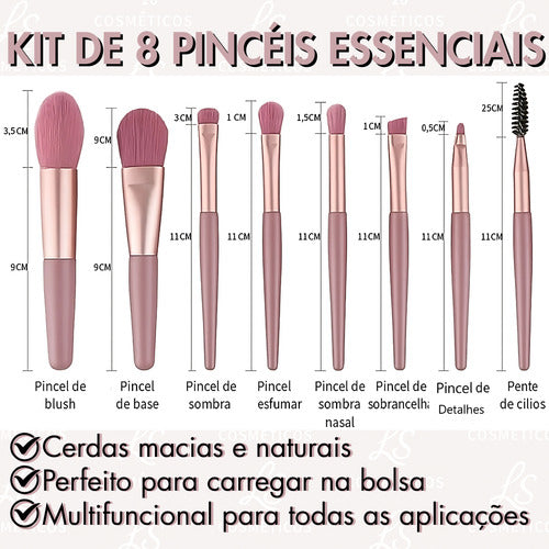 Kit 8 Pincéis De Maquiagem Com Case Transparente