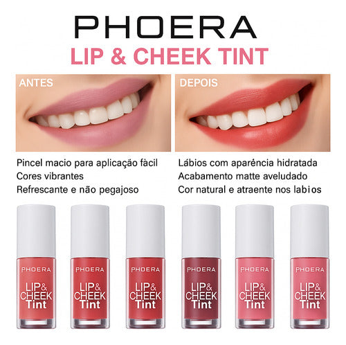 Lip Tint Matte Lábios e Bochechas Phoera