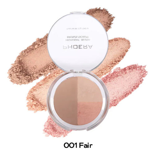 Paleta 3 em 1  Iluminador, Blush E Contorno Phoera