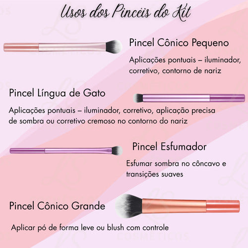 Kit De 8 Pincéis Maquiagem Profissional