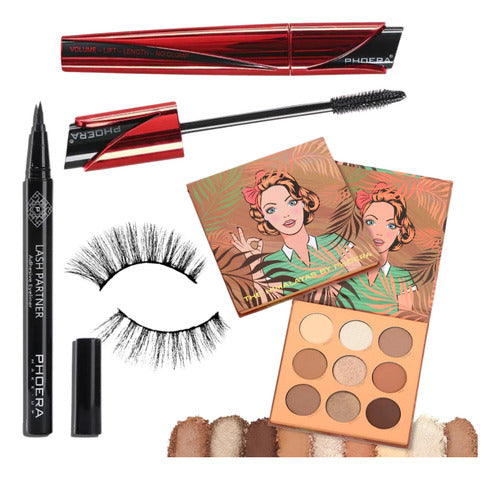 Kit Paleta+máscara 9d+caneta Magnética+cílios Phoera