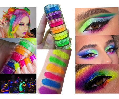Torre 6 Pó Neon Maquiagem Make Cabelo Unha Carnaval Fluoresc