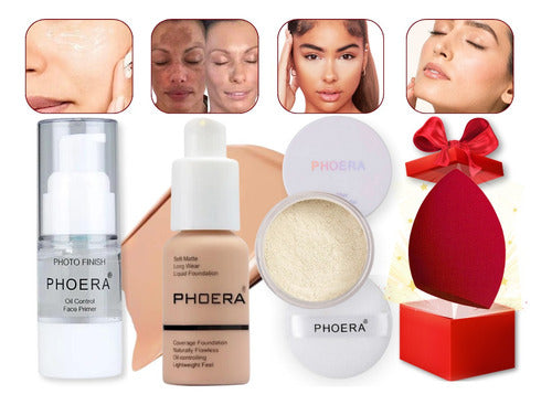 Kit Maquiagem 4un Primer Base Pó Prova Dagua 24hrs + Brinde