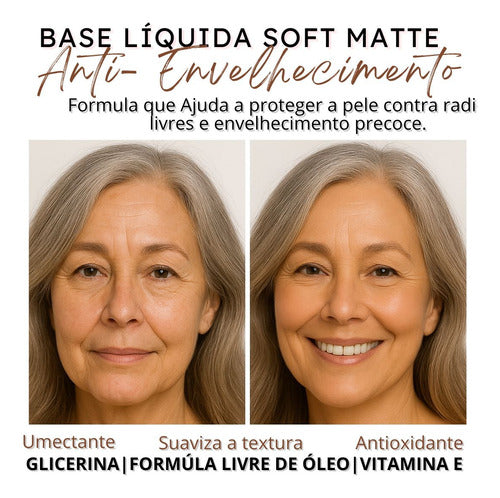Kit Base Líquida Soft Matte Prova Dagua 24h+ Brinde Esponja Phoera