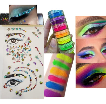 Kit 2und Pedraria + Pó Neon Adesivo Festa Carnaval Brilho