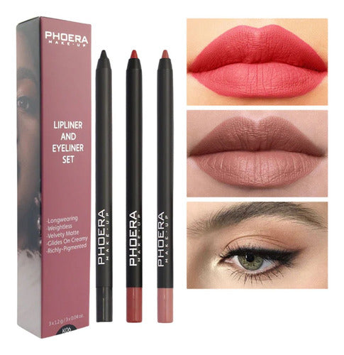 Kit 3 Lápis Olhos e Boca Matte A Prova D'Água 24hrs Phoera
