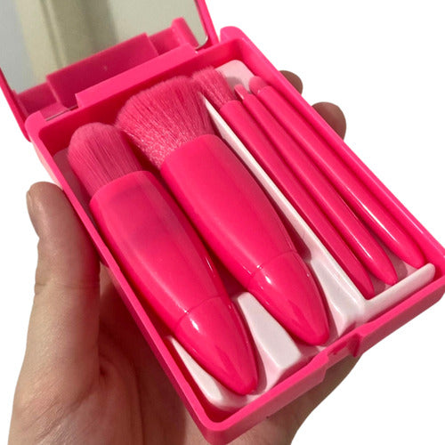 Kit De 5 Mini Pincéis De Maquiagem E Case Com Espelho