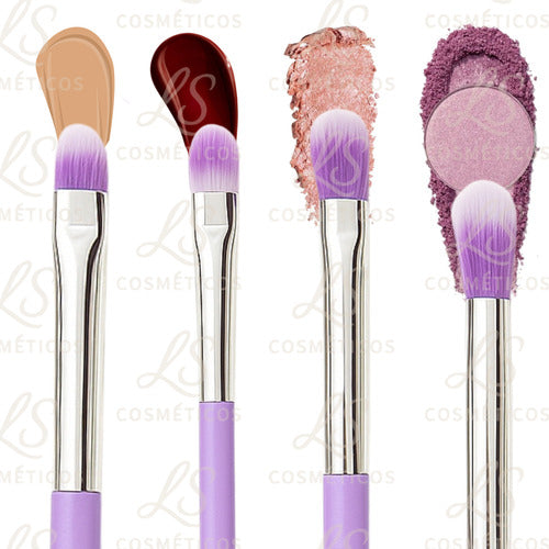 Kit Com 7 Pinceis De Maquiagem Profissional Cerdas Macias