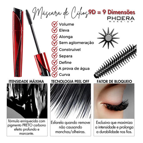 Kit 2 Máscara Cílios Alongamento +volume Prova D'água Phoera