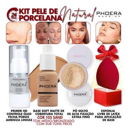 Kit Maquiagem 4un Primer Base Pó Prova Dagua 24hrs + Brinde