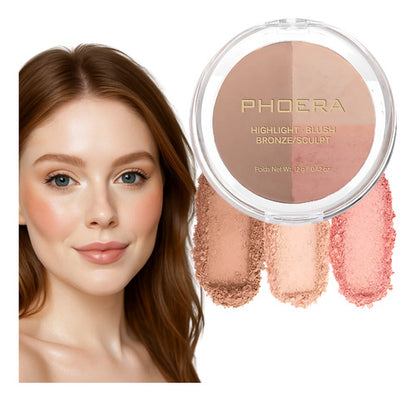 Paleta 3 em 1  Iluminador, Blush E Contorno Phoera