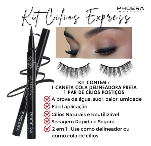 Kit Paleta+máscara 9d+caneta Magnética+cílios Phoera