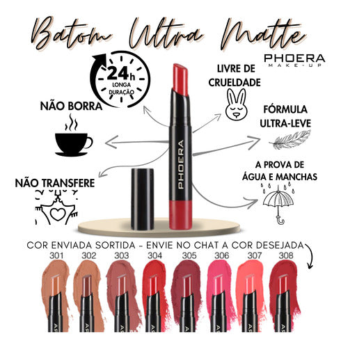 Batom Ultra Matte 24h A Prova De Água 24 Horas Phoera