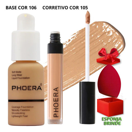 Kit Maquiagem 3un Base Corretivo Prova Dagua Phoera + Brinde