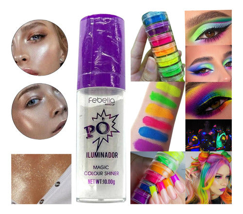 Kit Torre Neon Sombra + Iluminador Pó De Fada Glitter Shine