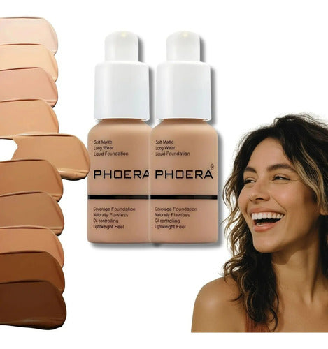 Kit 2 Bases Soft Matte Alta Cobertura Prova D'agua Phoera