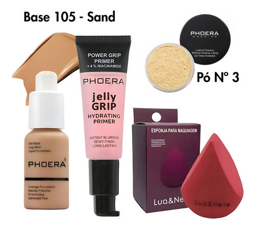 Kit 4 Un Jelly Primer + Base Soft Matte, Pó 14g + Brinde